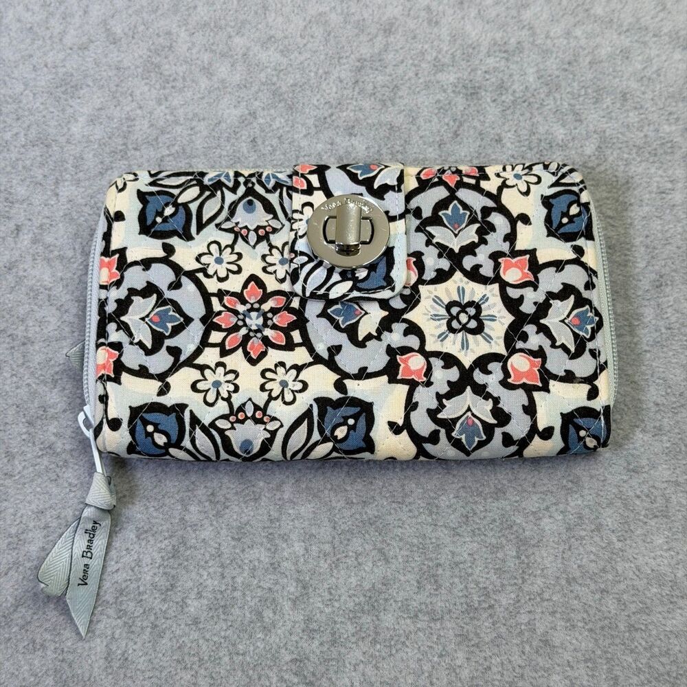 Vera Bradley Baroque Floral Quilted Cotton Turnlock Zip Around Wallet Organizer